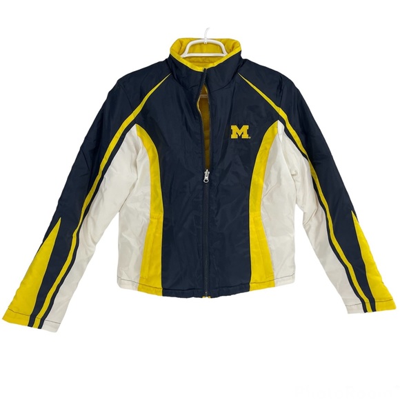 Michigan Jackets & Blazers - UNIVERSITY OF MICHIGAN NWT REVERSIBLE WOMEN’S BLUE YELLOW WHITE PUFFER JACKET M